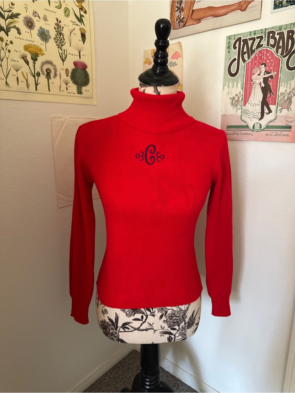 Vintage 1960s Red “C” Monogram Turtleneck